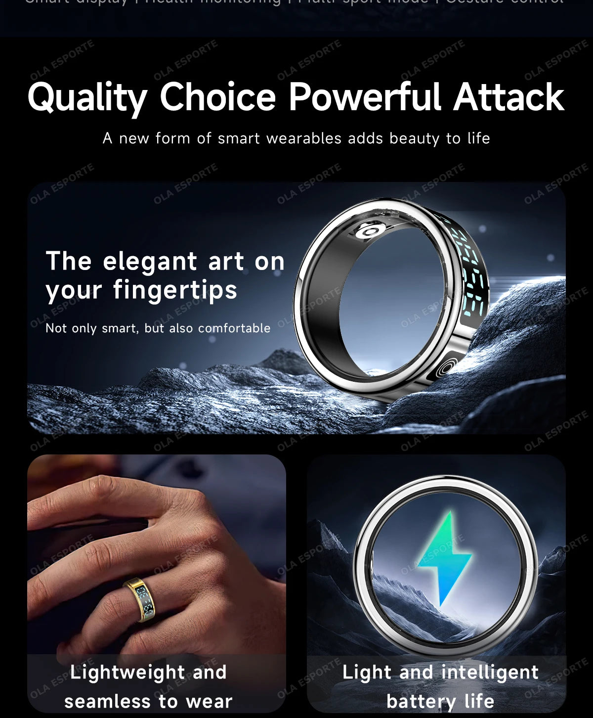 Smart Fitness Ring - Sleep & Heart Rate Monitor with Touch Screen Display