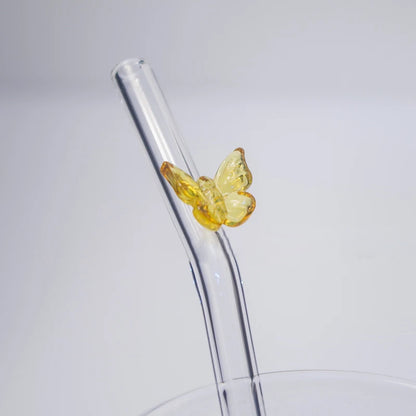 Pailles en verre réutilisables et écologiques - Forme papillon | Pailles durables pour smoothies et cocktails