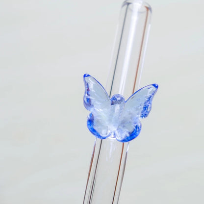 Pailles en verre réutilisables et écologiques - Forme papillon | Pailles durables pour smoothies et cocktails