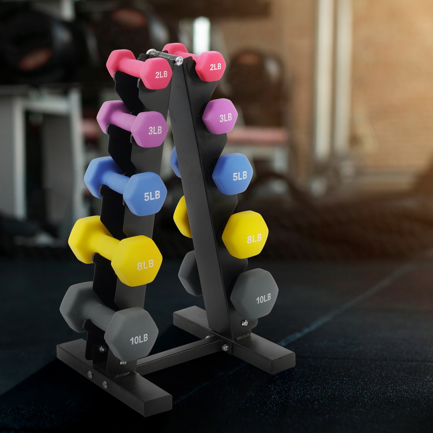 Professional Dumbbell Set with Storage Rack - Neoprene Hex Weights for Home Gym