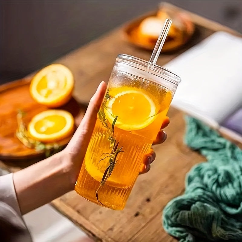 Lot de 2 gobelets en verre avec couvercles et pailles (650 ml) - Verres réutilisables et écologiques