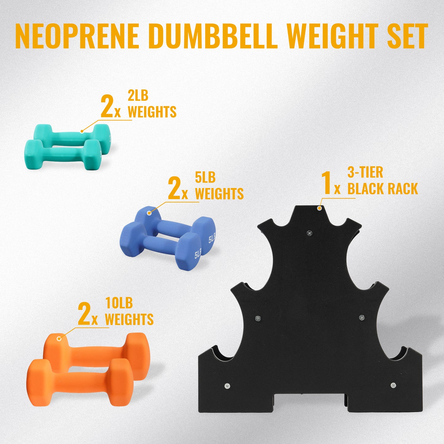 Professional Dumbbell Set with Storage Rack - Neoprene Hex Weights for Home Gym