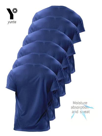 Men's 6-pack Set Of Solid Color Crew Neck And Short Sleeve T-shirt, Quick Dry And Breathable Tees For Men, Lightweight And Comfy Tops For Summer Fitness Training And Gym Wear