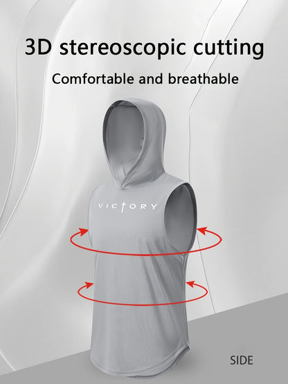 Débardeur de sport pour homme - Gilet de gym à capuche imprimé victoire