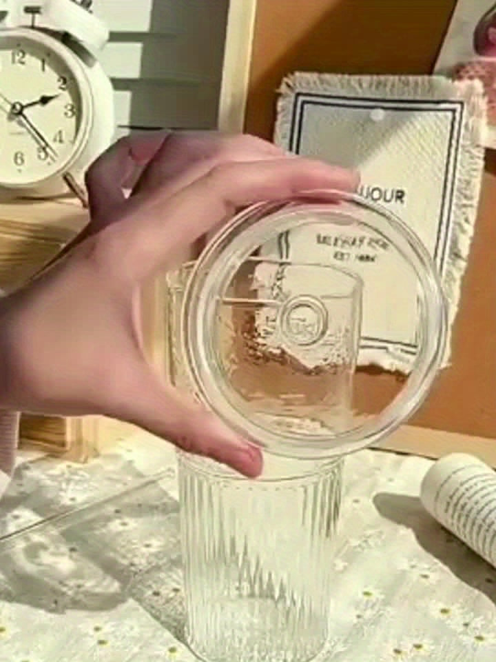 Lot de 2 gobelets en verre avec couvercles et pailles (650 ml) - Verres réutilisables et écologiques