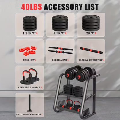 Ensemble d'haltères réglables de 9 à 41 kg - Équipement de musculation polyvalent 4 en 1 pour la maison