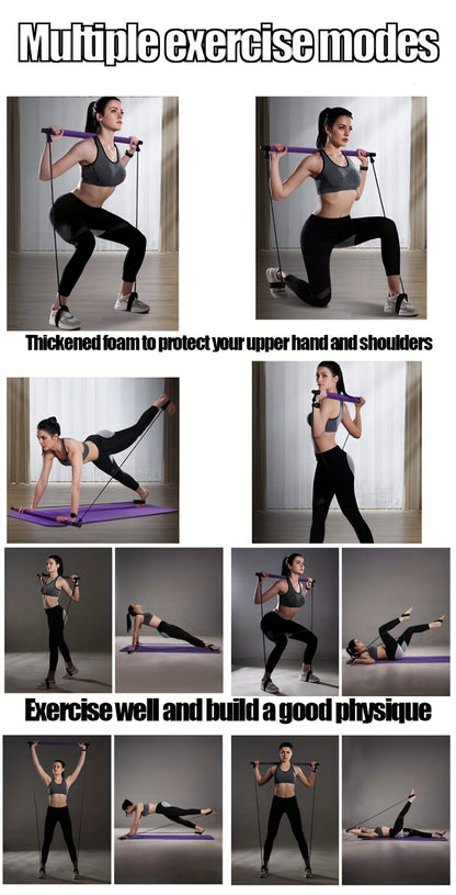 Pilates-Stange mit Widerstandsbändern – Tragbares Heimfitnessgerät