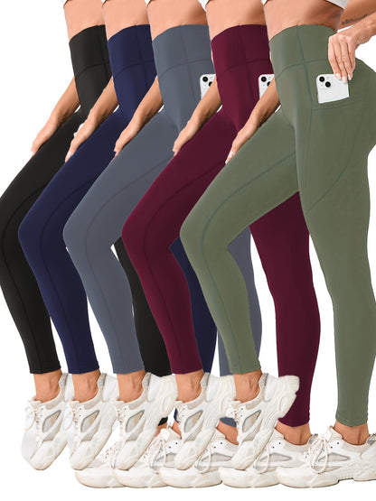5er-Pack Yoga-Hosen für Damen mit hohem Bund – Leggings mit Bauchkontrolle und Taschen