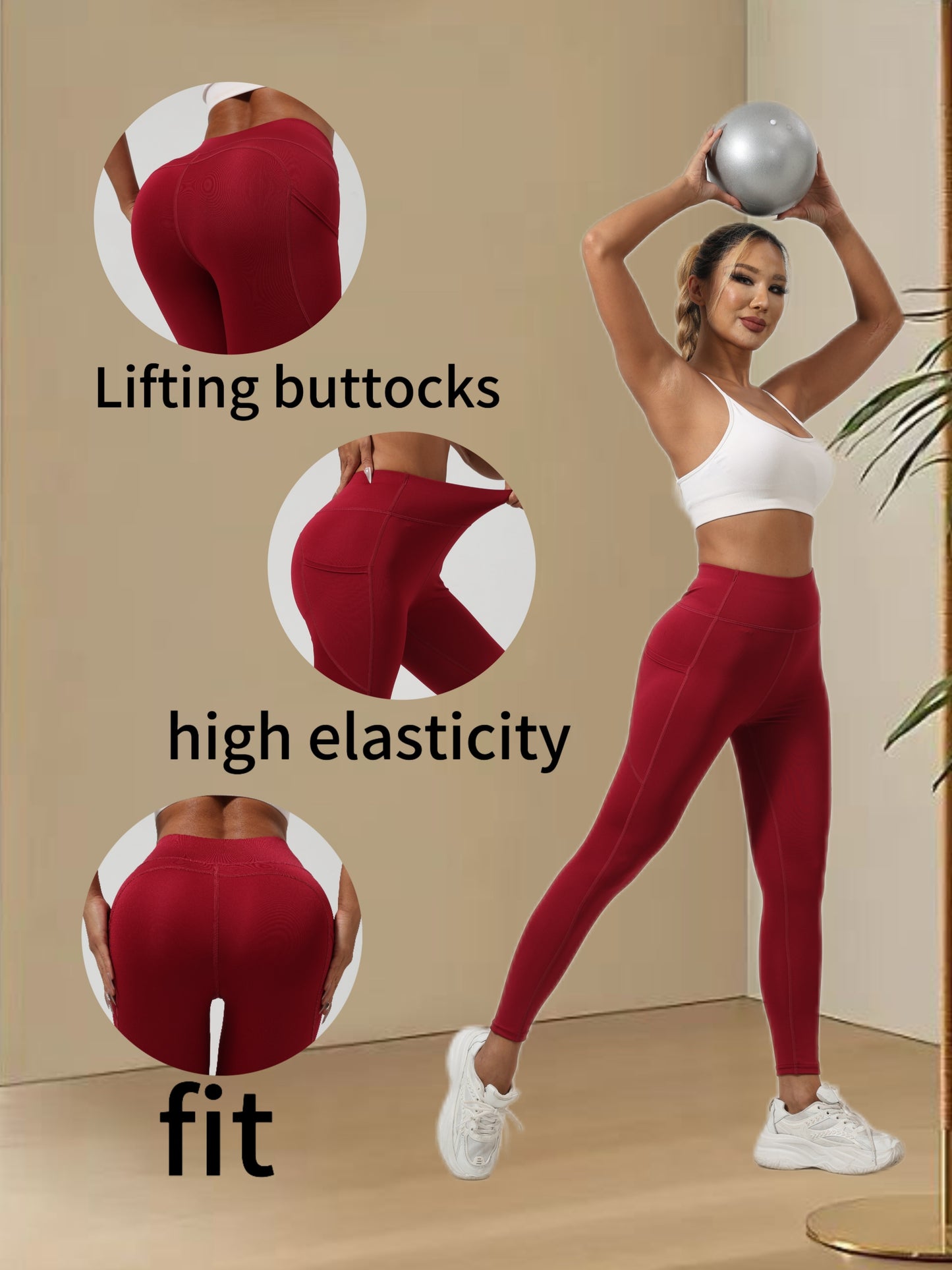 5er-Pack Yoga-Hosen für Damen mit hohem Bund – Leggings mit Bauchkontrolle und Taschen