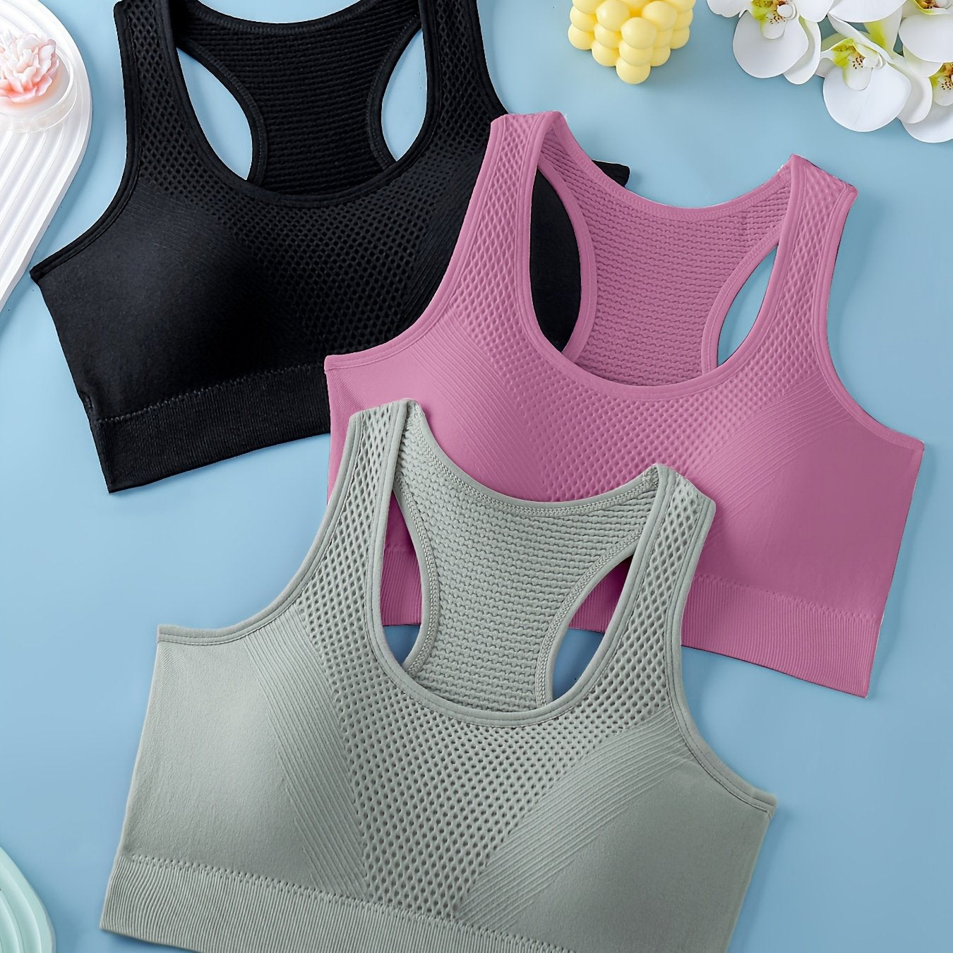Lot de 3 soutiens-gorge de sport pour femmes - Débardeurs de yoga et de fitness respirants