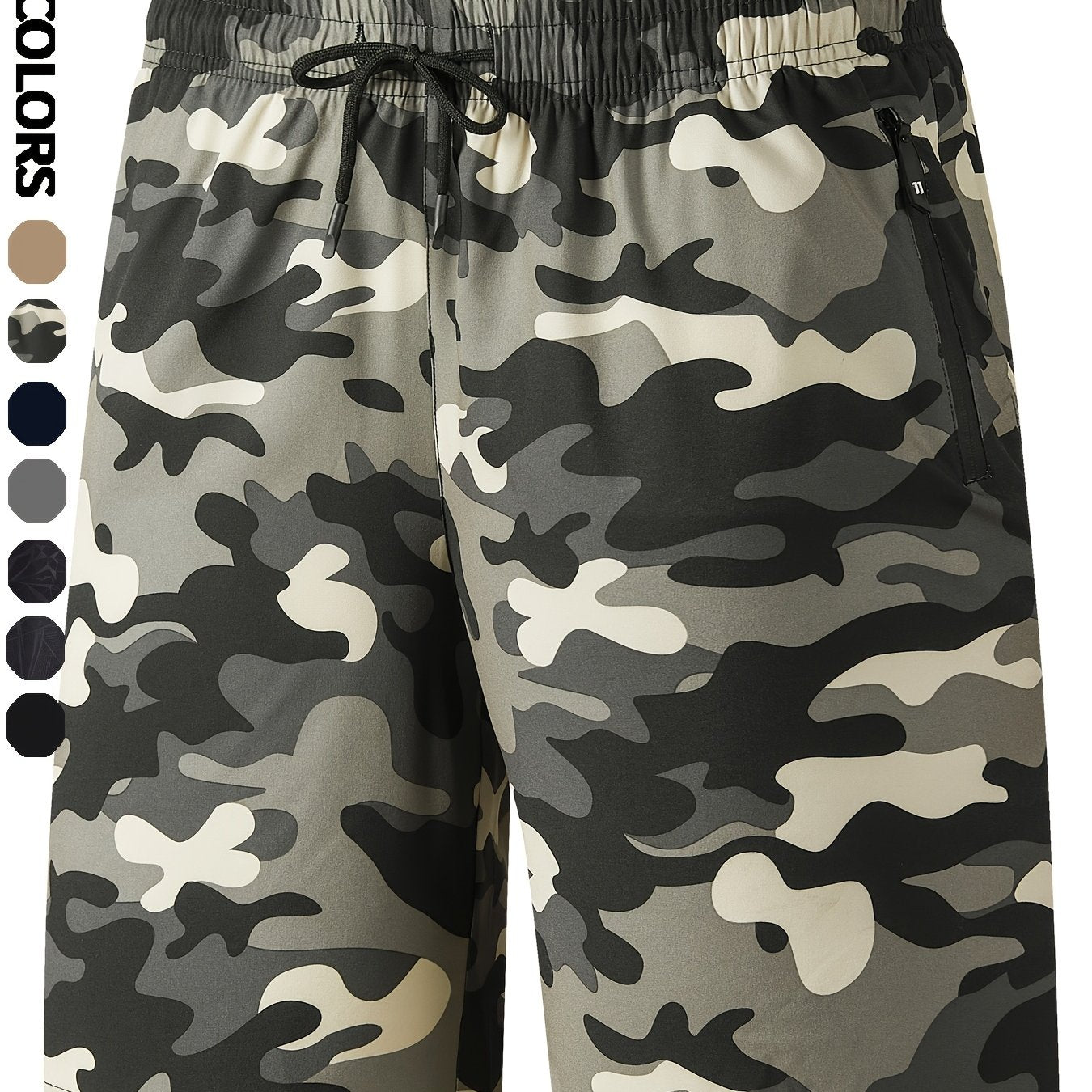 Men's Camo Athletic Shorts - Quick-Dry with Zippered Pockets