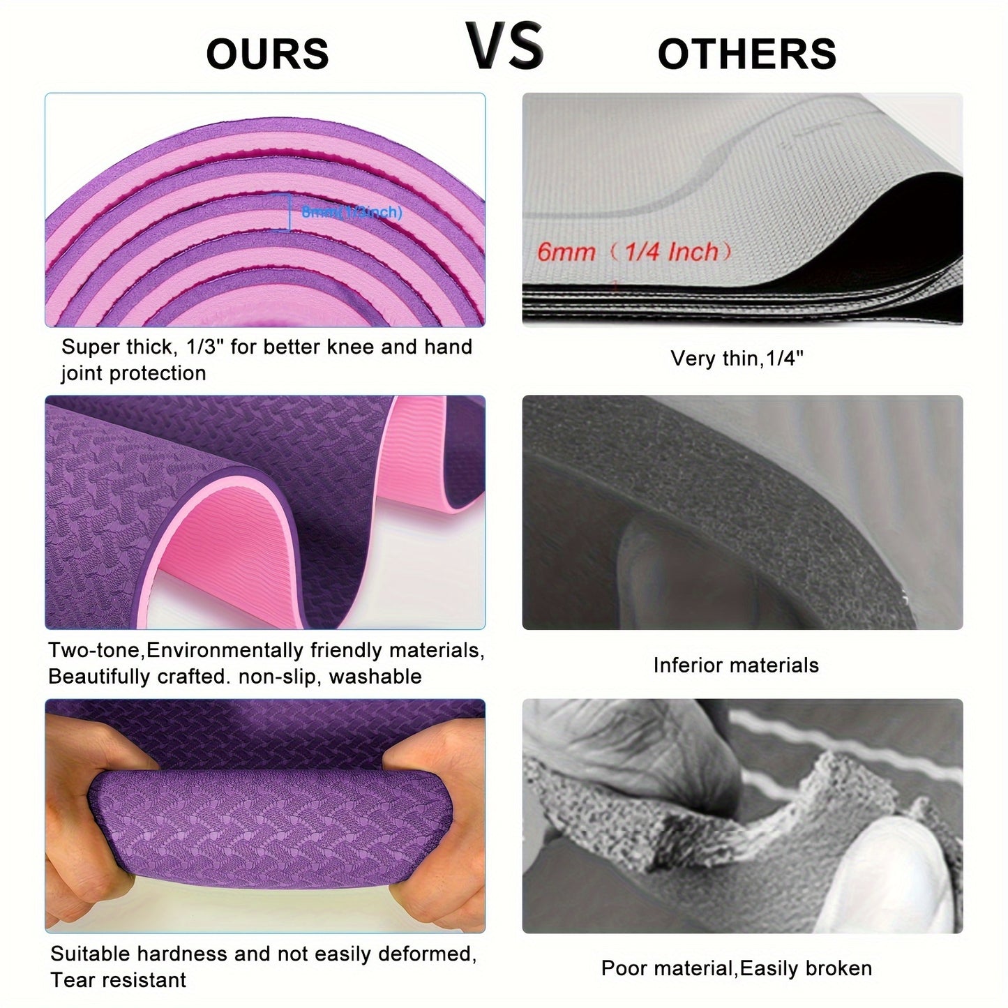 Premium TPE Yogamatte 8 mm – Extra dicke, rutschfeste Trainingsmatte