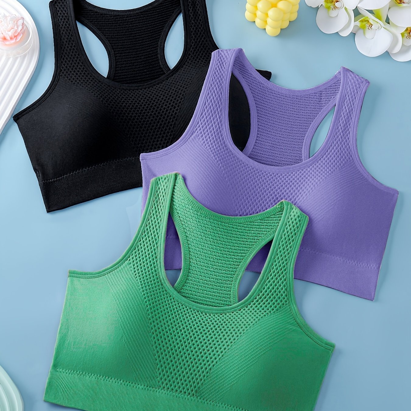 Lot de 3 soutiens-gorge de sport pour femmes - Débardeurs de yoga et de fitness respirants